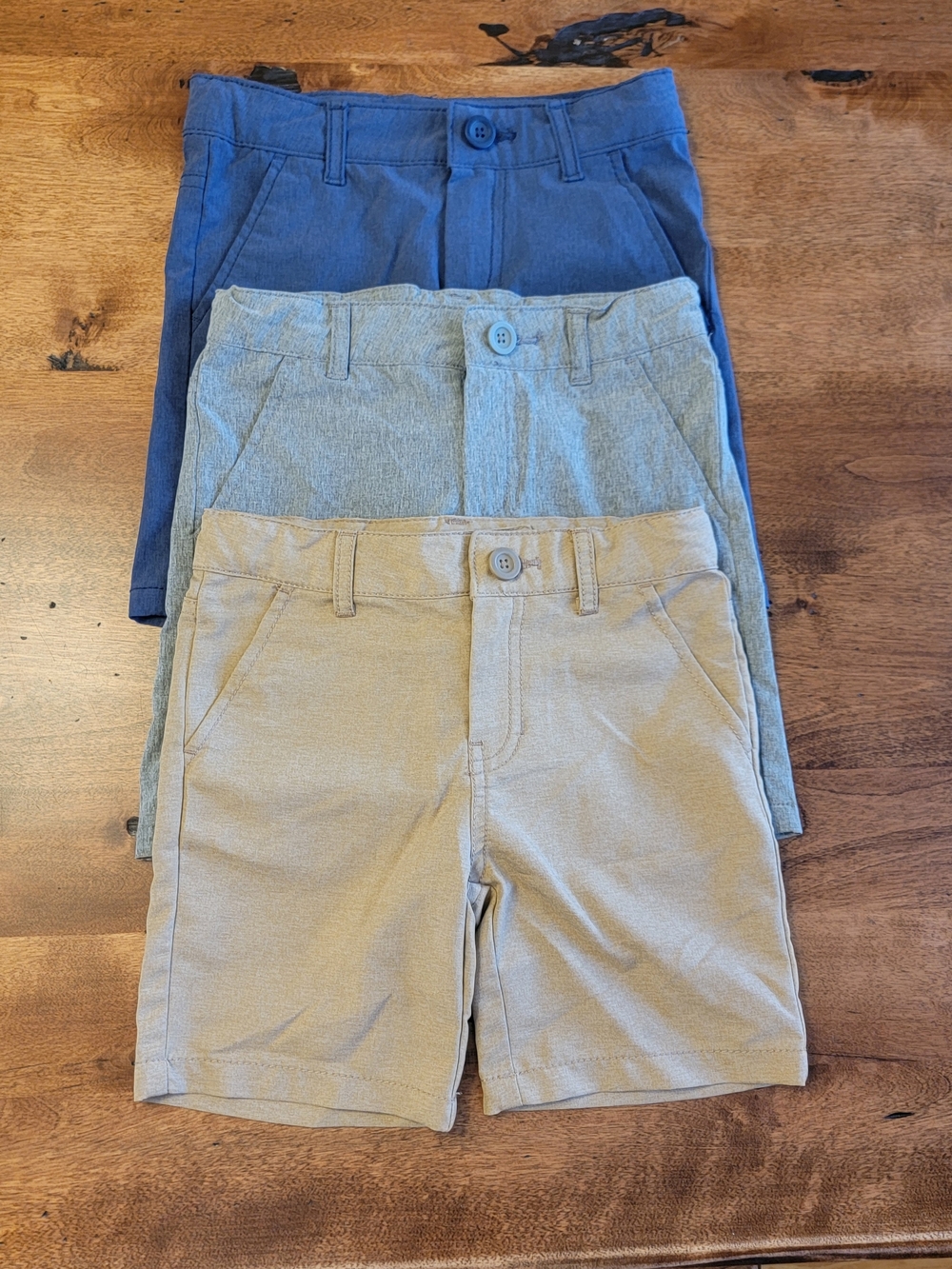 Kids Solid Stretch Pull-On Shorts - Blue, Gray, Tan